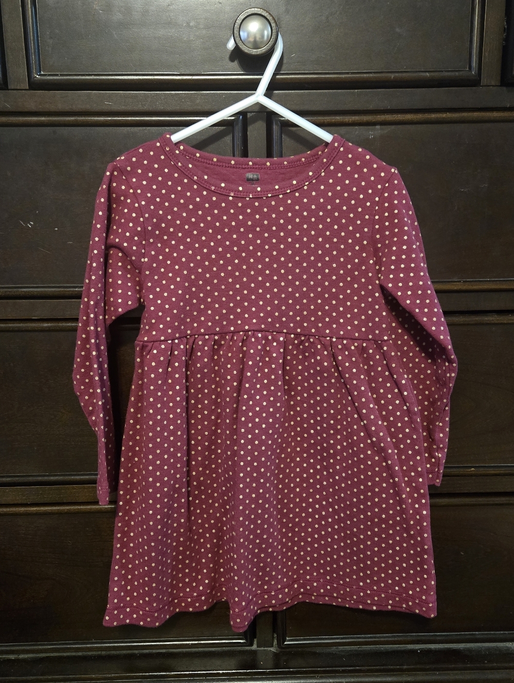 Girls Hudson Baby Size 5t Maroon & Gold Dot Long Sleeve Dress